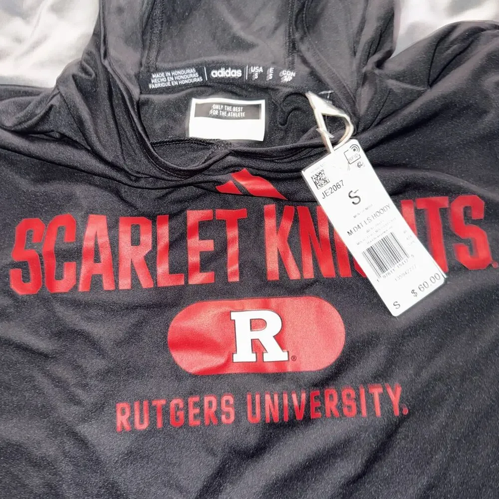 Rutgers Scarlet Knights Black Adidas Hooded Long Sleeve Shirt Size S